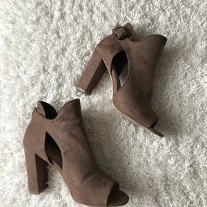 Suede Peep-Toe Booties